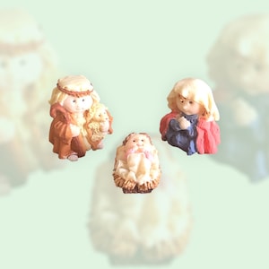 Mini vintage nativity scene with baby Jesus, Mary and Joseph