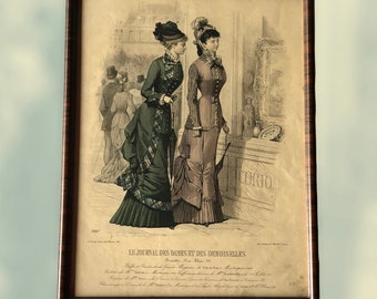Framed antique fashion engraving from the late 19th century - Le Journal des dames et des demoiselles
