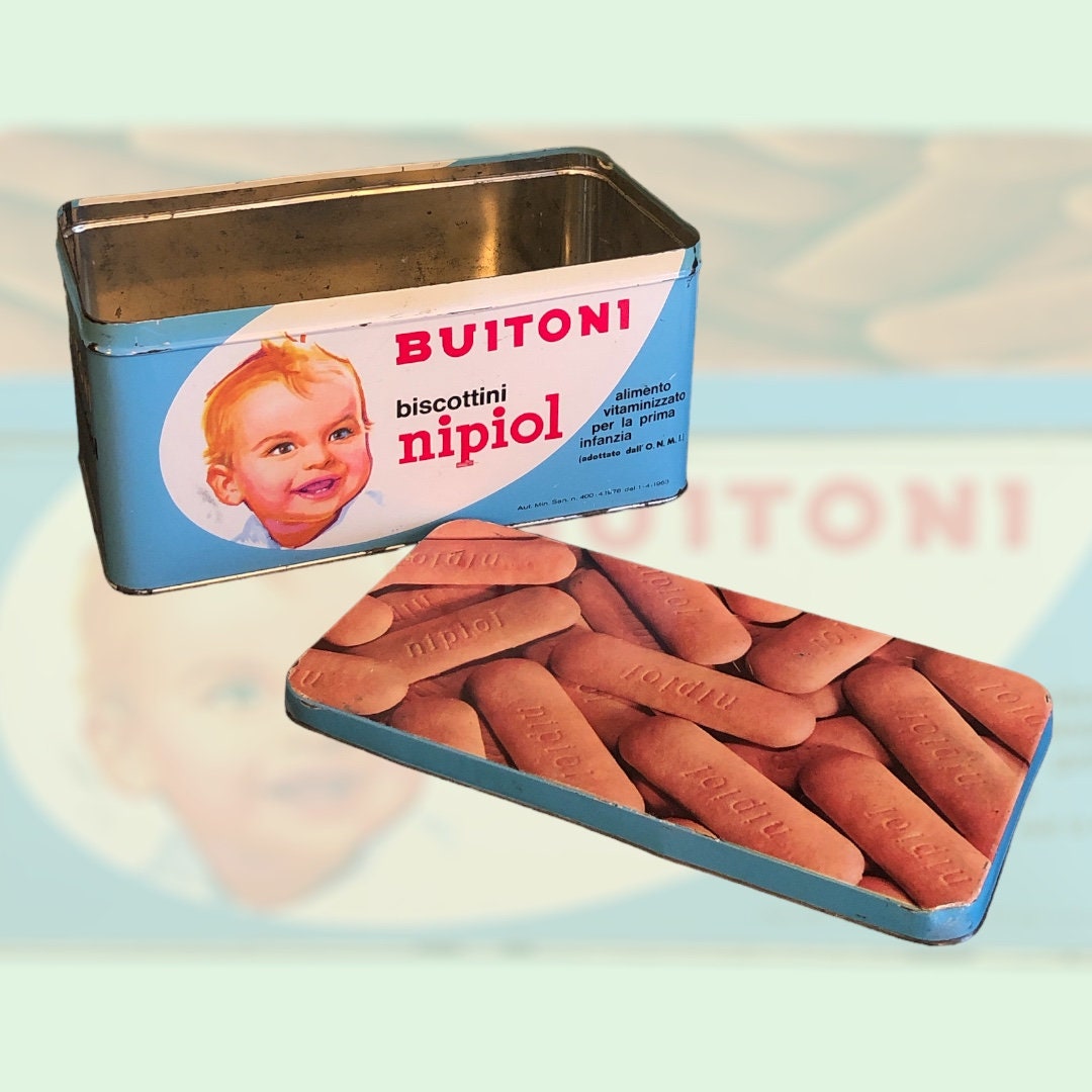 Scatola di latta Biscottini Nipiol Buitoni vintage -  Italia