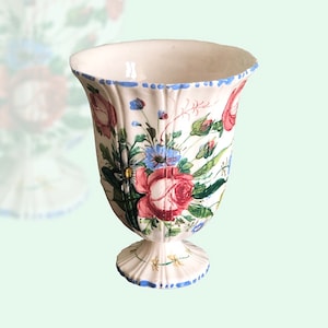 Vintage Hand Painted Ceramic Vase with Floral Decorations - Decorated Italian Ceramics