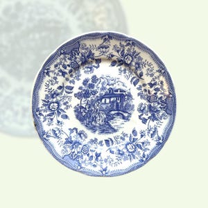 Vintage Italian Ironstone Tableware Underglaze Plate with Floral Decorations and Gallant Scene