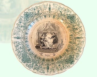 Platos Sarreguemines antiguos de la serie “Mois de l'année, Janvier, Février, Avril” - Platos decorativos de pared franceses - Platos coleccionables