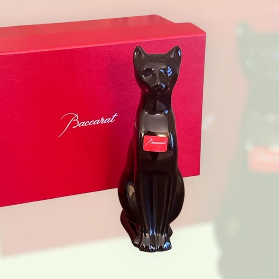 Baccarat Egyptian Cat in Black Crystal With Original Box