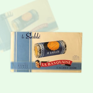 Buvard pubblicitario francese di biscotti “Le Sablé”, prodotti dall’azienda “La Basquaise" - Immagine pubblicitaria d'epoca