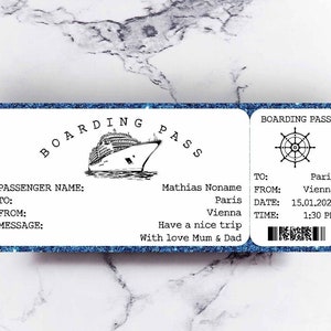 Boat Trip Voucher, personalise ship Boarding Pass, Fake Boat Ticket, Travel Gift For Boyfriend, Holiday Ticket For Girlfriend image 1