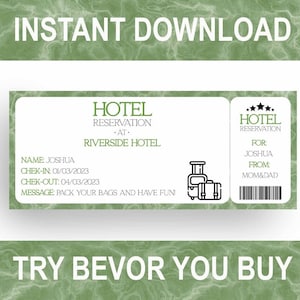 Hotel Voucher - Personalise Trip Away Coupon, Printable Weekend Getaway Voucher, Gift Certificate Ticket, Pack Your Bags
