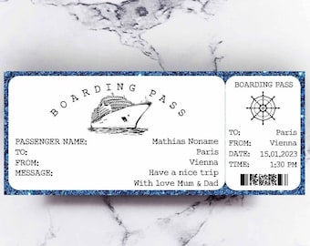 Boat Trip Voucher,  personalise ship Boarding Pass, Fake Boat Ticket, Travel Gift For Boyfriend, Holiday Ticket For Girlfriend