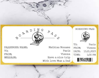 Train Ticket - Personalise Gift Voucher - Boarding Pass Voucher - Travel Gift For Boyfriend - Holiday Ticket For Girlfriend, travel voucher