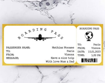 Boarding Pass Travel Voucher, Fake Airline Ticket, personalise Flight Gift Voucher, Travel Gift For Boyfriend, Holiday Ticket For Girlfriend