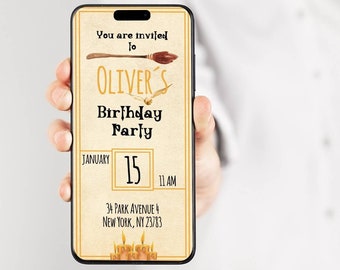 Magic School Invite - Editable Mobile Invitation -  Wizard Electronic Party - Smartphone Birthday Template