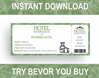 Hotel Voucher - Personalise Trip Away Coupon, Printable Weekend Getaway Voucher, Gift Certificate Ticket, Pack Your Bags
