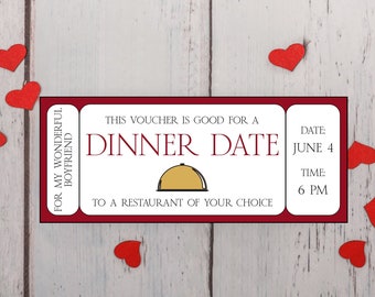 Dinner Date Gift Certificate Template Creative Personalized Gifts Romantic Printable Love Coupons Date Night Ideas Dating Anniversary