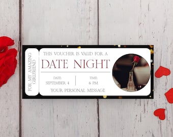 Date Night Voucher Romantic Gift Coupon Editable Voucher Printable Gift For Him Personalized Voucher For Her Instant Download
