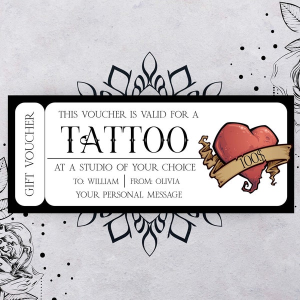 Tattoo Ticket Gift Certificate Template Creative Personalized Gifts Best Friend Tattoo Birthday Voucher Soul Sister Gift Instant Download