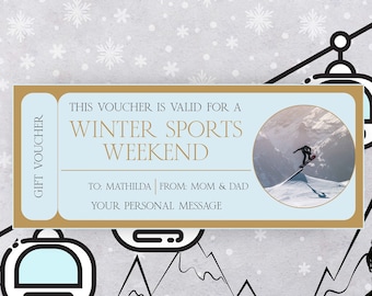 Ticket To Ride Winter Activities Printable Surprise Trip Reveal Gift Certificate Template Creative Personalized Gifts For Sports Lovers