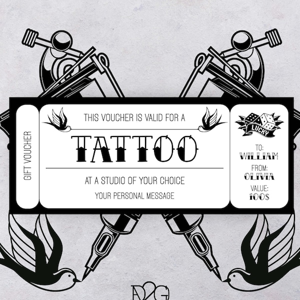 Plantilla de certificado de regalo de boleto de tatuaje Regalos personalizados creativos Mejor amigo Tatuaje Vale de cumpleaños Regalo de hermana del alma Descarga instantánea
