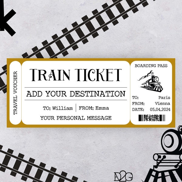 Modèle de billet de train Coupon-cadeau de voyage imprimé Cadeaux créatifs personnalisés Modèle de chèque-cadeau imprimable de billet de train