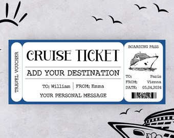 Cruise Ticket Template Editable Gift Certificate Template Creative Personalized Gifts Sail Boat Gift Voucher Cruise Surprise Trip Ticket