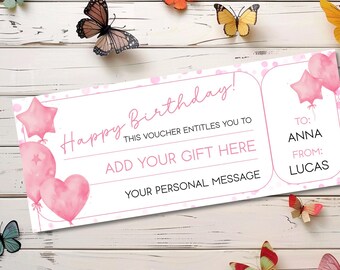 Birthday Coupon Card DIY Personalized Gift Certificate Template Custom Ticket Template Care Package For Her Love Coupons Digital Download