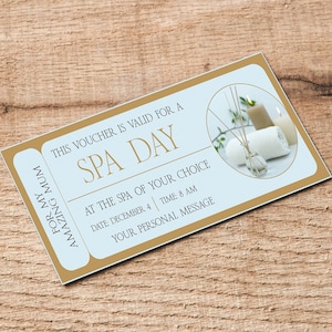Cupón de día de spa Cupón de bienestar personalizado Idea de regalo imprimible - Descarga instantánea - Regalo de último momento editable