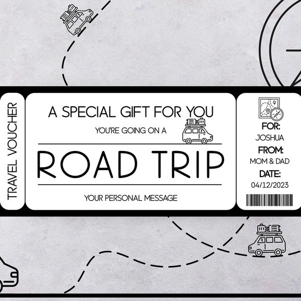 Road Trip Ticket Weekend Getaway Voucher Gift Certificate Ticket To Ride Relationship Gifts Travel Voucher Moving Away Gift