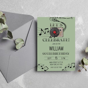 Plattenspieler Geburtstagsparty Einladung Personalisierte Geburtstag Einladung druckbares Design für Musik Freaks Digitale Einladung