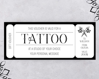 Tattoo Ticket Gift Certificate Personalised Coupon Tattoo Gift Voucher Best Friend Tattoo Birthday Family Tattoo Voucher Instant Download