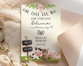 Pink Barn Birthday Party Invitation Bundle Sweet One Personalised Digital Invitation Two Wild Cowgirl Birthday Template Oink Baa Moo Im Two