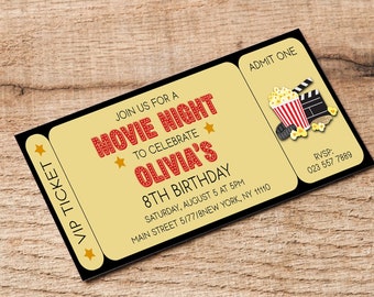 Movie Ticket Birthday Invitation Personalized Movie Birthday Invites Home Cinema Under The Stars Birthday Party Template Instant Download