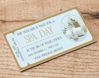 Spa Day Voucher Personalized Wellness Coupon Printable Gift Idea - Instant Download - Editable Last Minute Present
