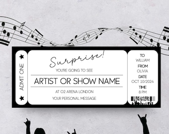 Concert Ticket Editable Gift Certificate Musical Ticket Personalised Birthday Ticket Gift Concert Coupon Instant Download