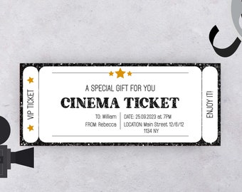 Cinema Ticket Personalised Gift for Him Movie Night Voucher Gift for Her Editable Coupon Romantic Date Printable Ticket Instant Download