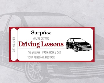 Driving School Voucher Editable Driving Lessons L17 16th Birthday Gift Ticket Template Personalized Gift Certificate Template Ticket To Ride