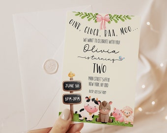 Cute Farm Invitation Personalised Birthday Girl Party Printable Announcement + Editable Phone Invitation + Thank You Gift Tag