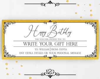 Golden Ticket Birthday Gift Certificate Personalised Birthday Voucher for Him Printable Coupon Template Soul Sister Gift Instant Download