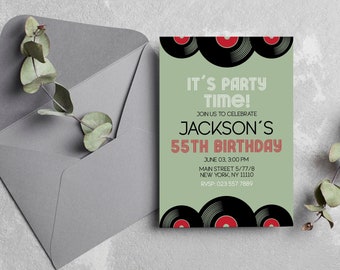 Vinyl Player Birthday Party Invitation Adult Birthday Card Bundle Personalised Birthday Invitation Template Printable Design for Music Freak