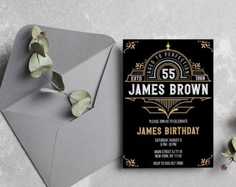 Aged to Perfection Whisky Birthday Party Invitation Editable Bundle Adult Birthday Card for Bourbon Lover, Scotch or Singel Malt Fan