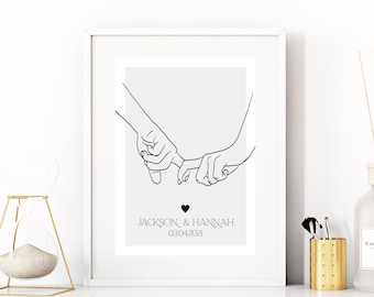 Couple Name Sign Wall Art Personalised New Home Owner Gift For Partner Dating Anniversary One Line Art Couple Painting Home Decor