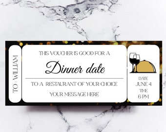 Dinner Date Gift Certificate Template Creative Personalized Gifts Romantic Printable Love Coupons Date Night Ideas Dating Anniversary
