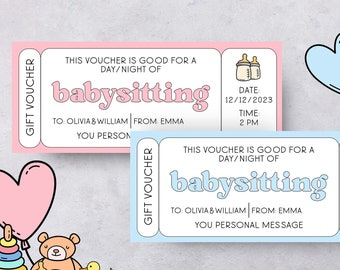 Babysitting Voucher Gift Certificate Template Babysitting Coupons For New Mom Gift Box Or New Parents Gift Box Editable First Time Dad Gifts