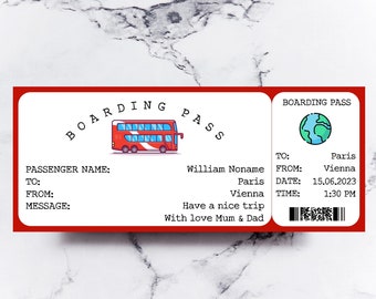 Bus Trip Ticket Personalised Gift Voucher Boarding Pass Voucher Travel Gift For Him Getaway Ticket For Her Travel Coupon Editable Bus Ticket