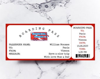 Editable Bus Ticket Personalised Gift Voucher Boarding Pass Travel Gift For Her Getaway Ticket For Him Travel Coupon Editable Holiday Reveal