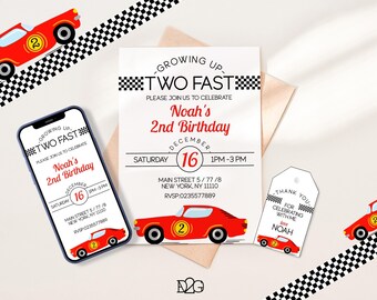 Two Fast Birthday Invitation Bundle Sport Cars Theme Party Personalised Rc Car 2nd Birthday Template Digital Invitation Instant Download