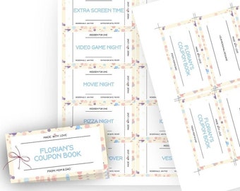 Editable Kids Coupon Book, Print-at-home, Voucher Bundle, Vouchers for your loved ones, gift for him, gift for her, Birthday Vouchers