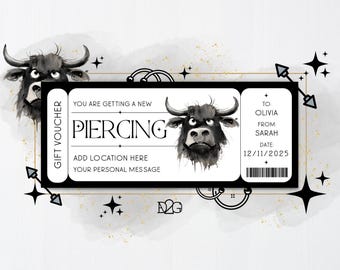Piercing Voucher Nose Piercing Gift Certificate Template Septum Ring Birthday Gift For Best Friend Female Helix Piercing Ticket Template DIY