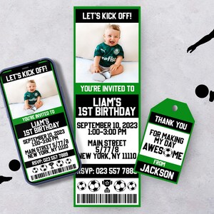 Fußballgeburtstagseinladung Personalisiertes Fußballticket Baby Party Digitale Einladung All Star Geburtstagsparty Foto hinzufügen
