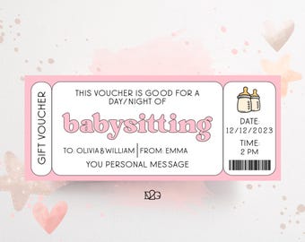Babysitting Voucher New Parent Gift Certificate Template Congratulations Pregnancy Gift New Mom Care Package Babysitter First Time Mom Gift