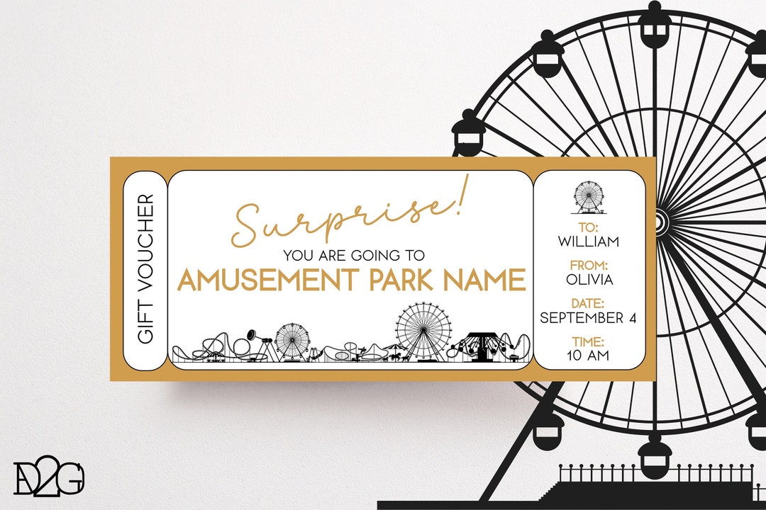 Theme Park Ticket Amusement Park Voucher Theme Park Coupon Personalised