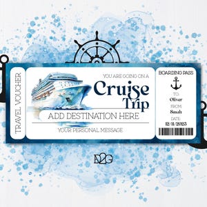 Modèle de billet de croisière Modèle de chèque-cadeau de croisière personnalisé Escapade de week-end, voyage surprise, révélation Carte d'embarquement pour bateau, révélation de croisière