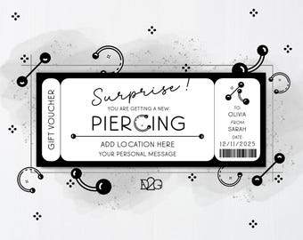 Piercing Voucher Custom Nose Piercing Gift Certificate Template 18th Birthday Gift For Best Friend Helix Piercing Ticket Template DIY